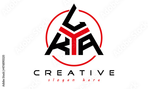 triangle badge with circle KLA letter logo design vector, business logo, icon shape logo, stylish logo template