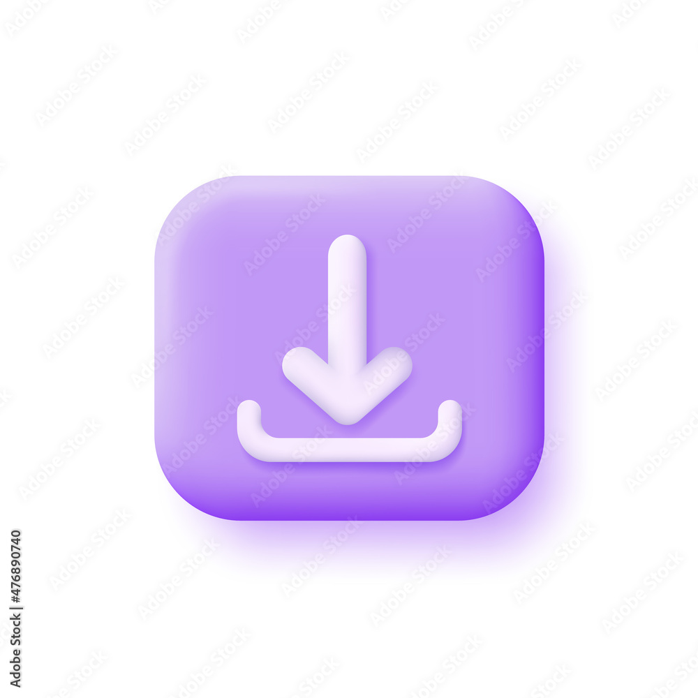 3d download icon isolated on white background. Load internet data symbol.