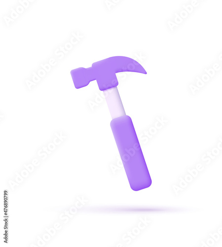 3d icon hammer isolated on white background.