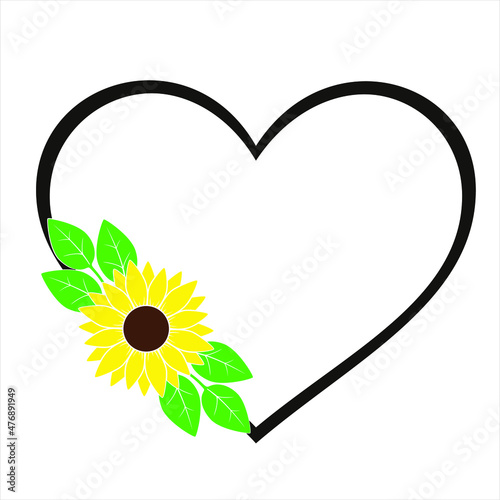 Heart frame border with sunflower flat illustration 
