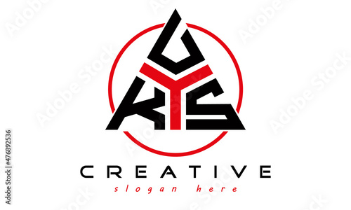 triangle badge with circle KUS letter logo design vector, business logo, icon shape logo, stylish logo template