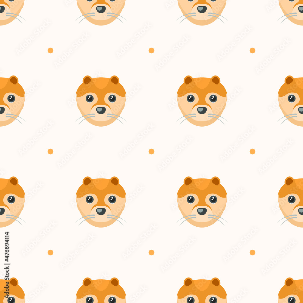 Seamless Pattern Abstract Elements Animal Otter Head Wildlife Vector Design Style Background Illustration Texture For Prints Textiles, Clothing, Gift Wrap, Wallpaper, Pastel