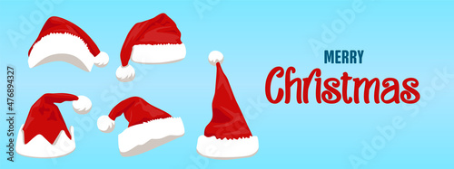 Set Different New Year Hats in cartoon stile. Christmas Mood. Set Santa Hats