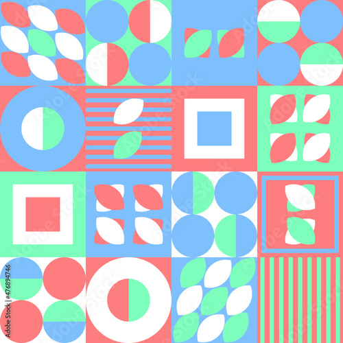 Geometric pattern of green, red, white and green abstract elements for cover, wallpaper, fabric, wrapping paper.