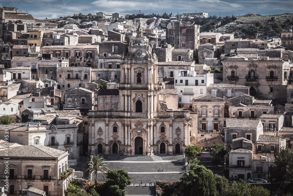 Wonderful View of Modica City Centre with the San Giorgio Cathedral, Ragusa, Sicily, Italy, Europe, World Heritage Site