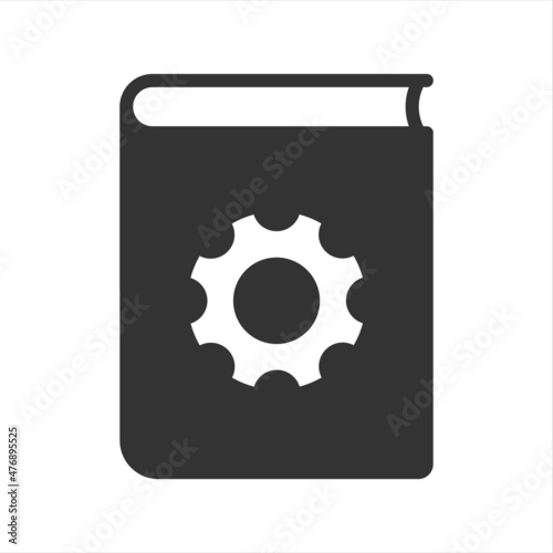 technical support guide vector icon isolated on white background. book with gear wheel stock vector illustration for web, mobile app and ui design
