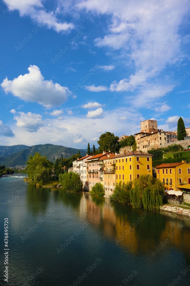 View along the Brenta River in Bassano del Grappa, Italy.