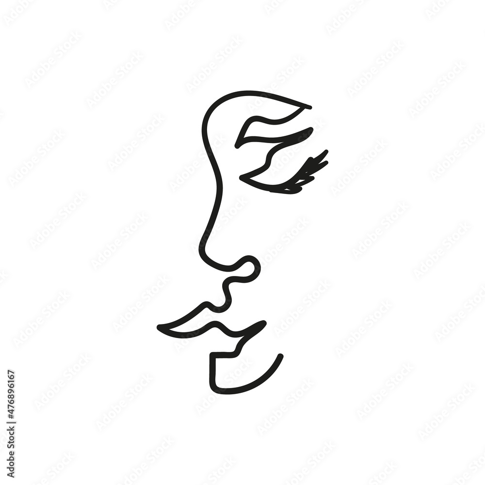 Linear vector illustration of woman face. Continuous line drawing of elegant face Linear vector illustration of woman face. Continuous line drawing of elegant face