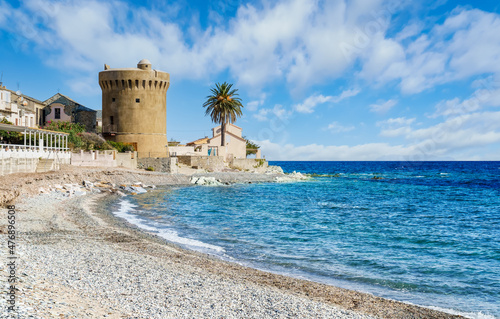 Landscape with Plage de Miomo in Santa Maria di Lota, Corsica island, France