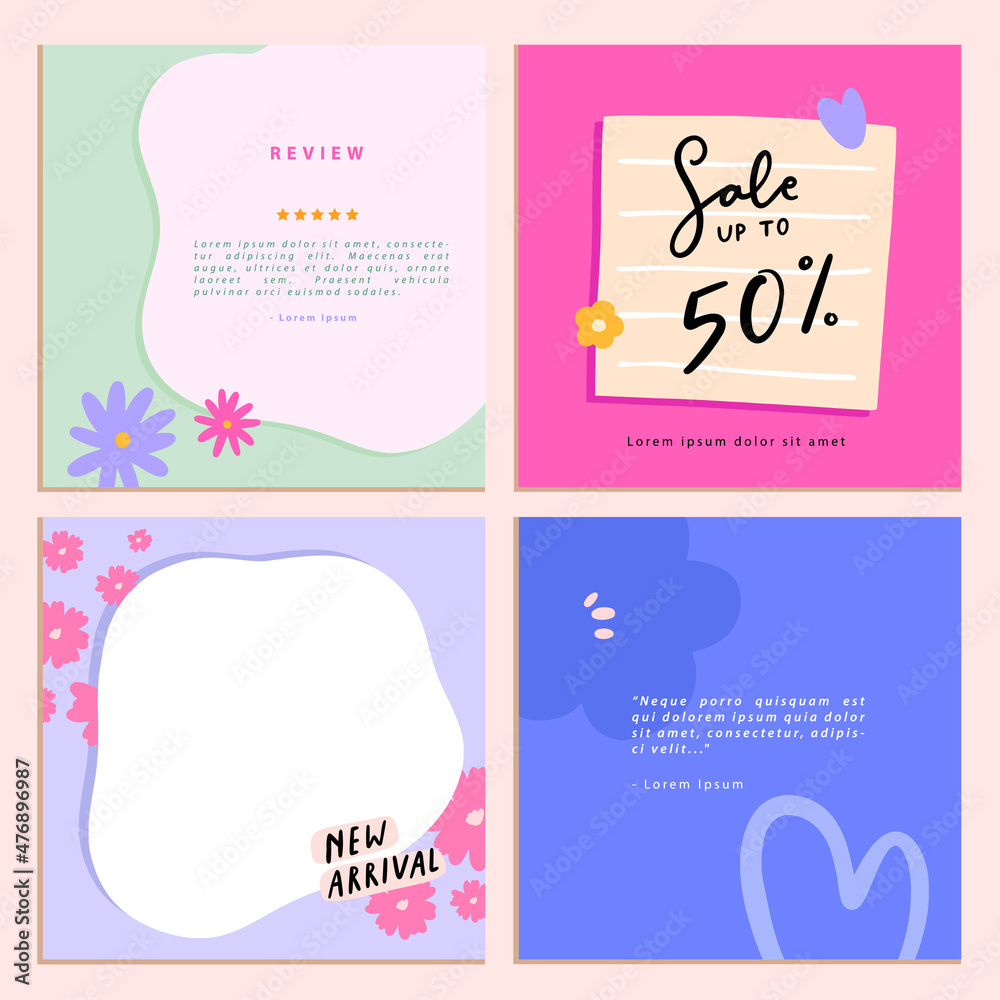 instagram feed templates with cute pastel shapes