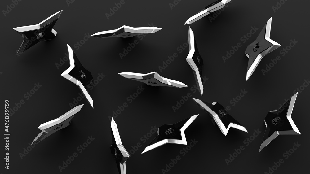 Shuriken - Ninja’s throwing stars on black background. 3DCG ...