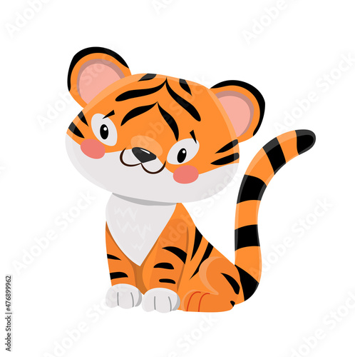 Fototapeta Naklejka Na Ścianę i Meble -  Vector cute tiger character sitting smiling