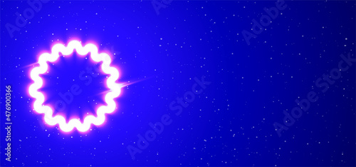 Chained round neon private collection. Download the unique super glowing neon bracelet chain sign vector. Light burst. Design element round neon icon. Great ad every night. Banner with blank space.