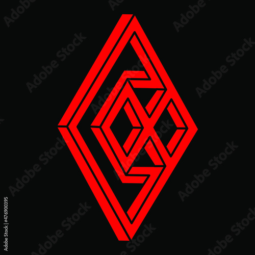 Impossible shapes. Sacred geometry figures. Optical illusion. Abstract eternal geometric object. Impossible endless outline. Optical art. Impossible geometry shape on a black background. Escher style.