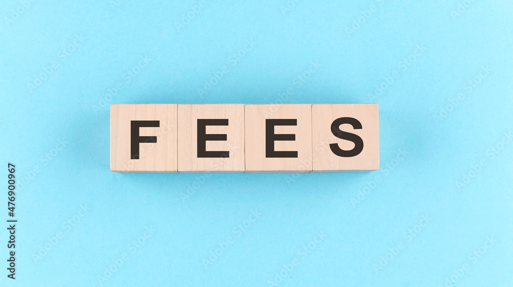 Wooden cube block with text FEES on the blue background Wooden cube block with text FEES on the blue background