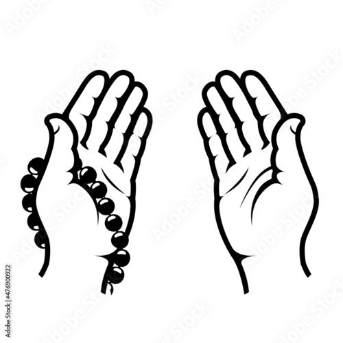 Muslim prayer, hands with beads, open palms, islamic praying, namaz, vector photo