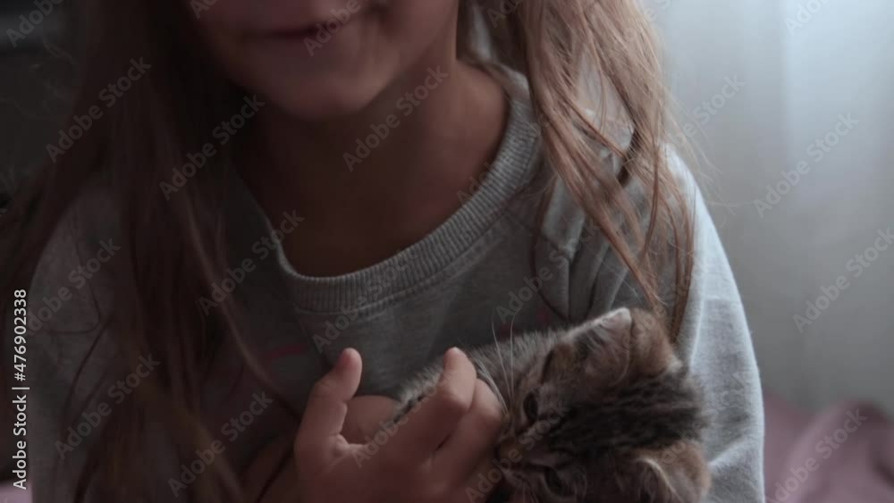 A little girl with a kitten A little girl with a kitten