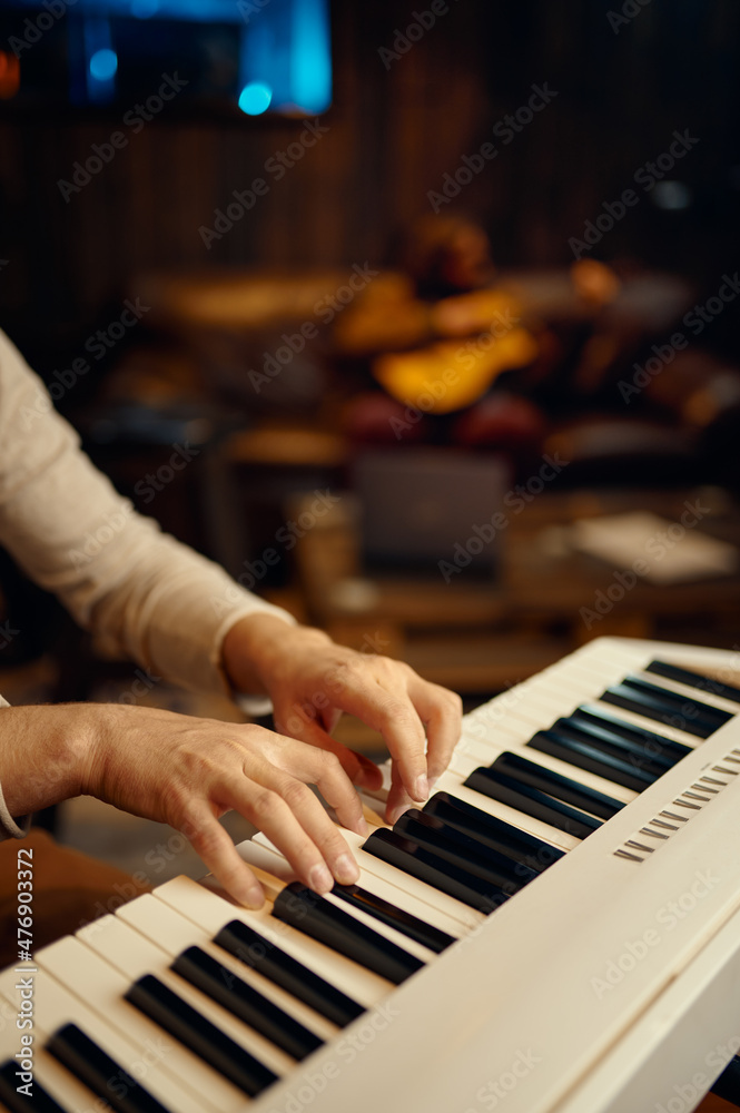 Obraz premium Happy friends musician enjoy creative hobby entertainment