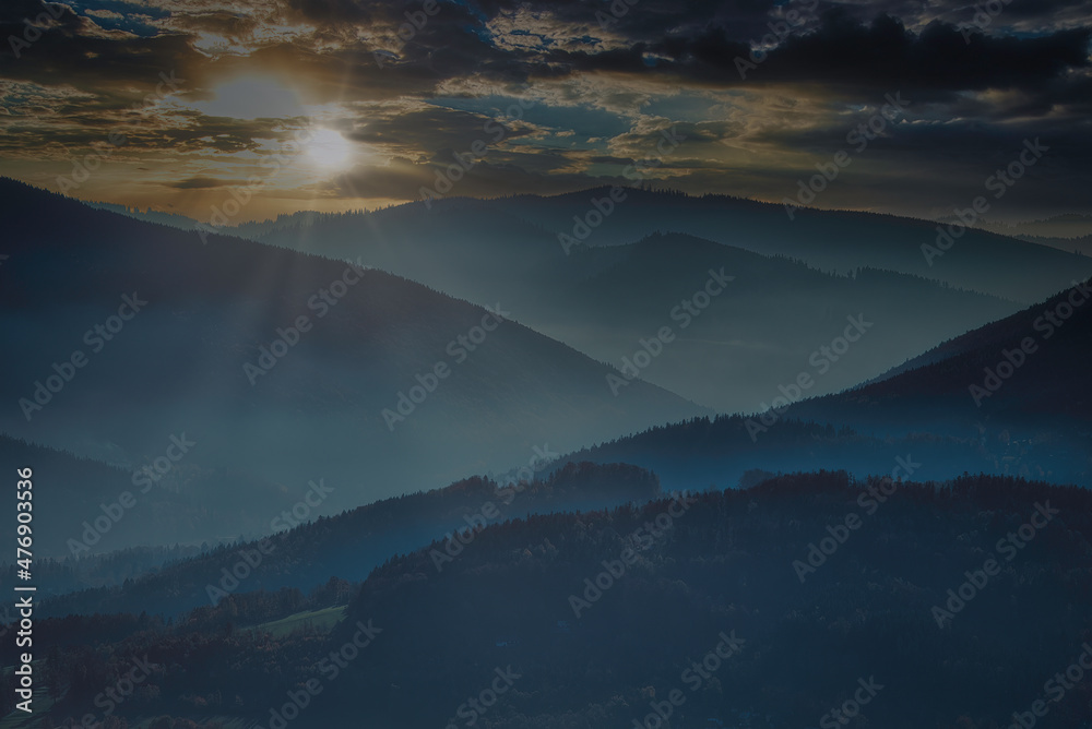 Sunrise in the mountain landscape