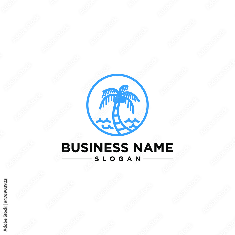Beach Holiday Palm Tree Sea Vector Logo Design Beach Holiday Palm Tree Sea Vector Logo Design