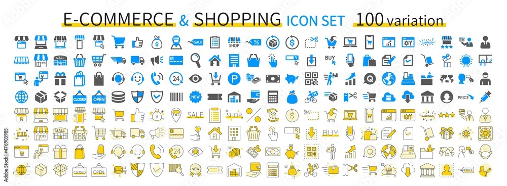 Icon set related to e-commerce and shopping - obrazy, fototapety, plakaty 