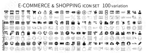 Slika na platnu Icon set related to e-commerce and shopping