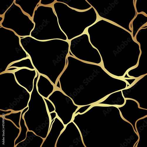 Kintsugi vector illustration. Japanese art, repairing broken pottery with gol...