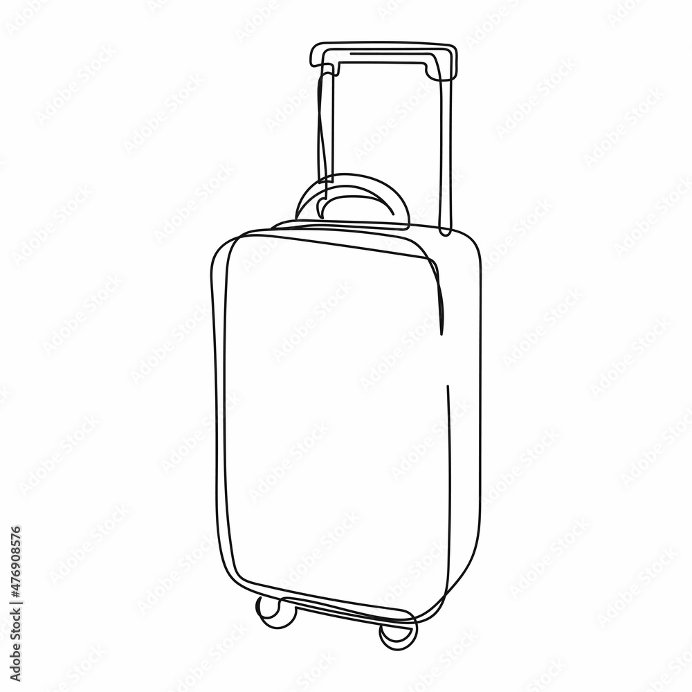 Continuous one simple single line drawing of wheeled luggage icon in ...