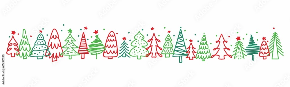 Horizontal, long illustration of the Christmas tree collection