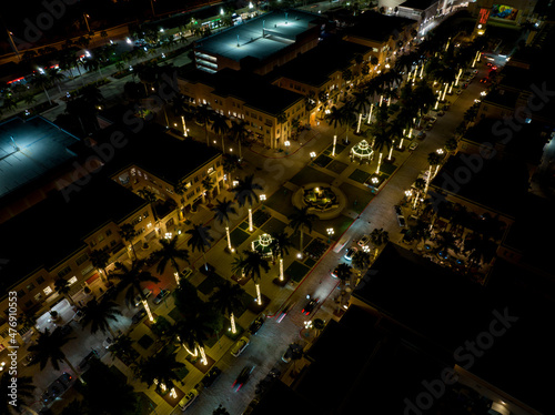 Night aerial photo Boca Raton Mizner Park Florida photo