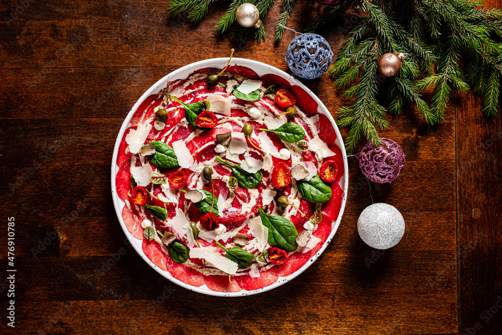 Christmas beef carpaccio with beef