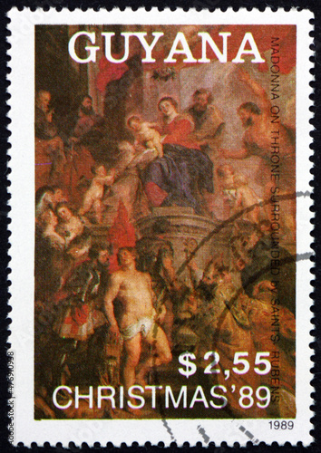 Postage stamp Guyana 1989 Madonna Enthroned  by Rubens