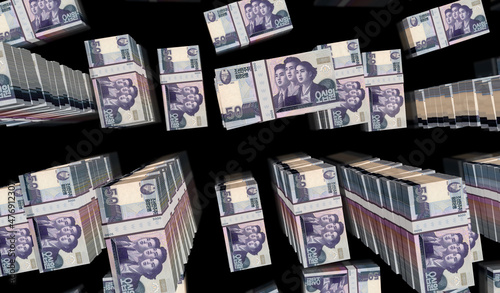 North Korea Won money banknotes pack 3d illustration