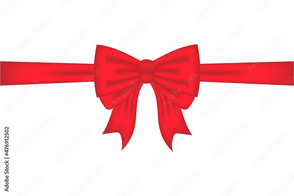 Red satin bow isolated on white background. Vector illustration, only gradient mesh and gradients