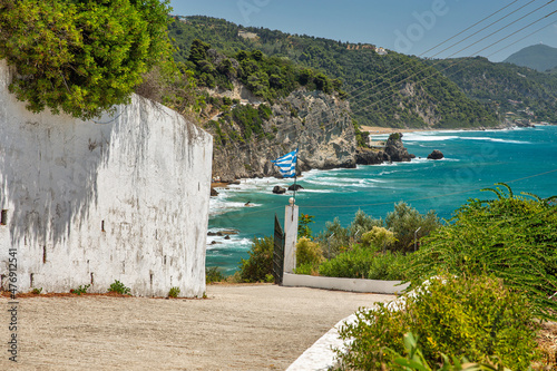 Monastery Mirtiotissas gate. Corfu coast, Greece. photo