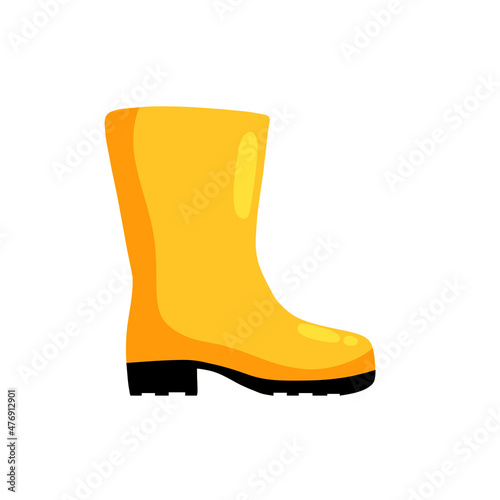 Rubber yellow boot. Waterproof rain shoes for fishing and gardening. Flat cartoon illustration