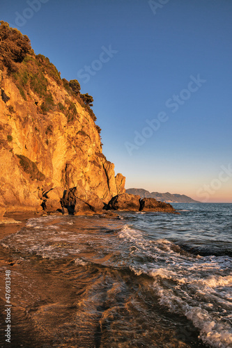 Sunset seascape on Corfu island, Greece.