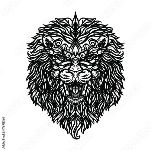 line art Royal lion with angry face and geometric mandala illustration style on white background. Graphic T-shirts, Hoodies, Tank Tops, Mugs, Phone Cases, Stickers, Posters. lion logo.