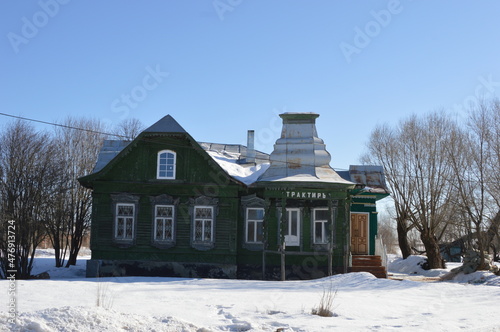 Russia, wooden house, house in the snow