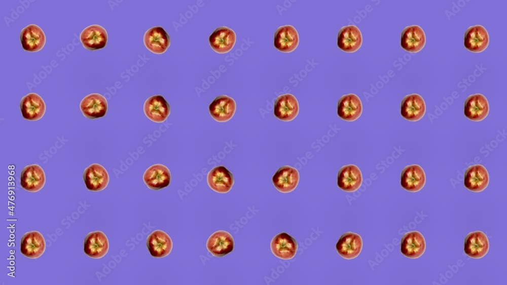 Colorful pattern of fresh apples. Top view. Seamless pattern with apple. Pop art design. Realistic animation. 4K video motion Colorful pattern of fresh apples. Top view. Seamless pattern with apple. Pop art design. Realistic animation. 4K video motion