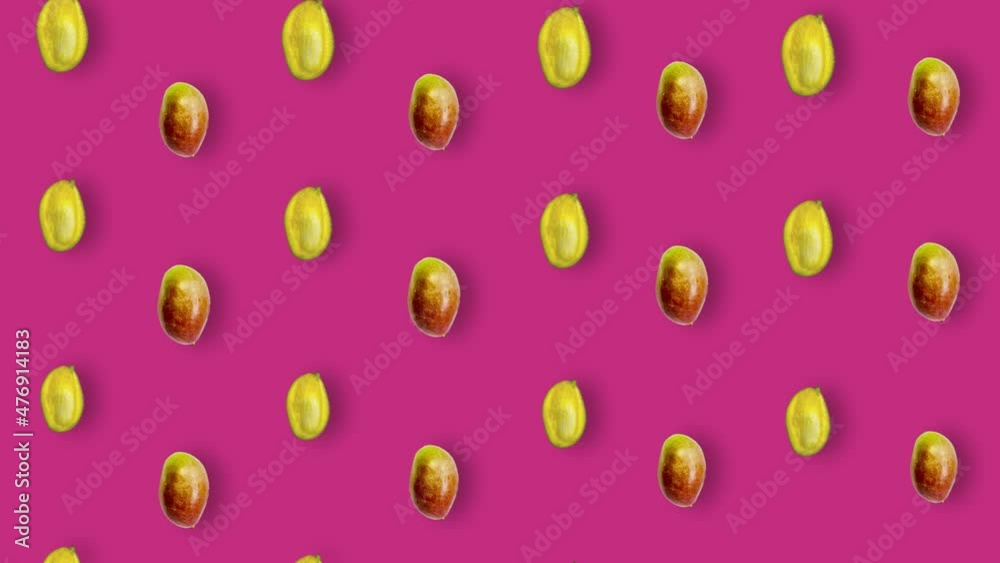Colorful fruit pattern of fresh mango on pink background. Seamless pattern with mango. Realistic animation. 4K video motion Colorful fruit pattern of fresh mango on pink background. Seamless pattern with mango. Realistic animation. 4K video motion