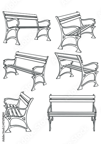 Bench outline vector illustration. Outdoor furniture illustration in linear style. Isolated on white background.