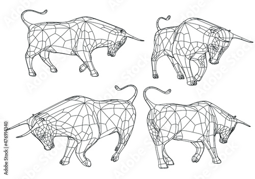 Angry bull polygonal lines illustration. Abstract vector bull on the white background
