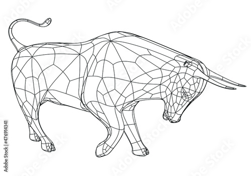 Angry bull polygonal lines illustration. Abstract vector bull on the white background