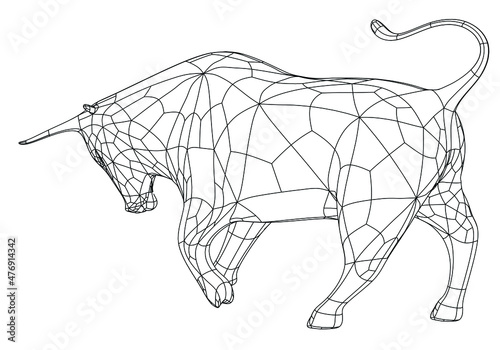 Angry bull polygonal lines illustration. Abstract vector bull on the white background