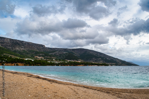 Picturesque scenery views of the Adriatic Sea from Brac Island, Croatia central Dalmatia, beautiful water and beach views taken in the quieter winter months-no people, historic architecture