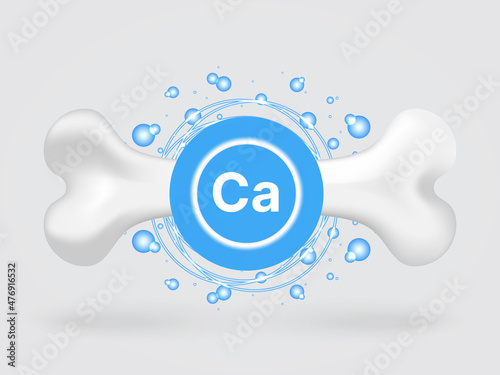 High Calcium placard, poster, banner. 3d realistic white bone on white background. Vector illustration