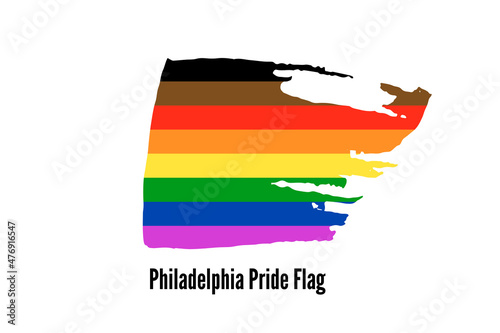 Philadelphia Pride flag. Symbol of LGBT community. Hand drawn ink brush stroke Pride Flag icon  logo  sign  symbol isolated on white background. Vector illustration