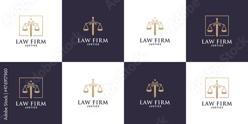 set of justice with sword combination logo design vector