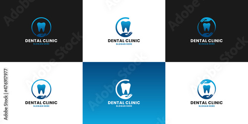 dental clinic, dental care logo design with gradient color. dental with hand combine